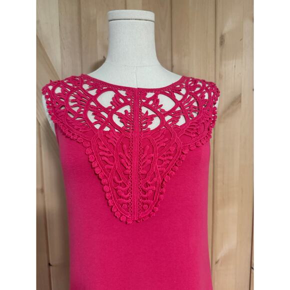 Barbara Lesser | Crochet Top Pink Cotton Sundress | Size Medium - Picture 3 of 12